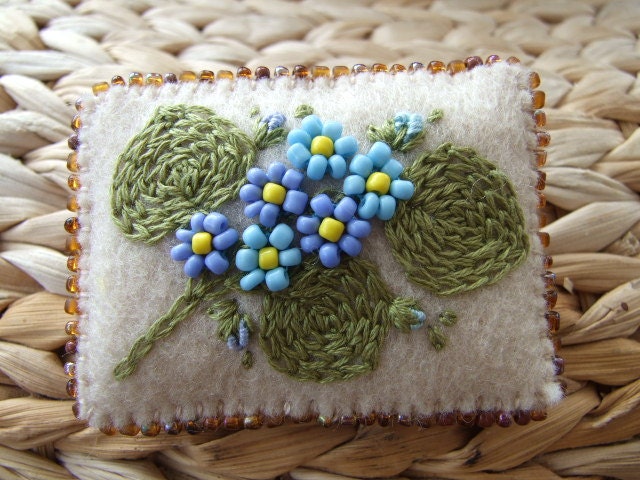 Hand Embroidered Coffee Coloured Felt Pin
