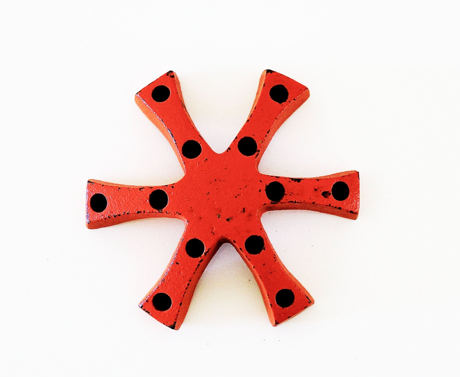 Mad for Mid Century - Vintage Orange Danish Candle Holder - Vintage Home Decor - Neon - Bright - Geometric