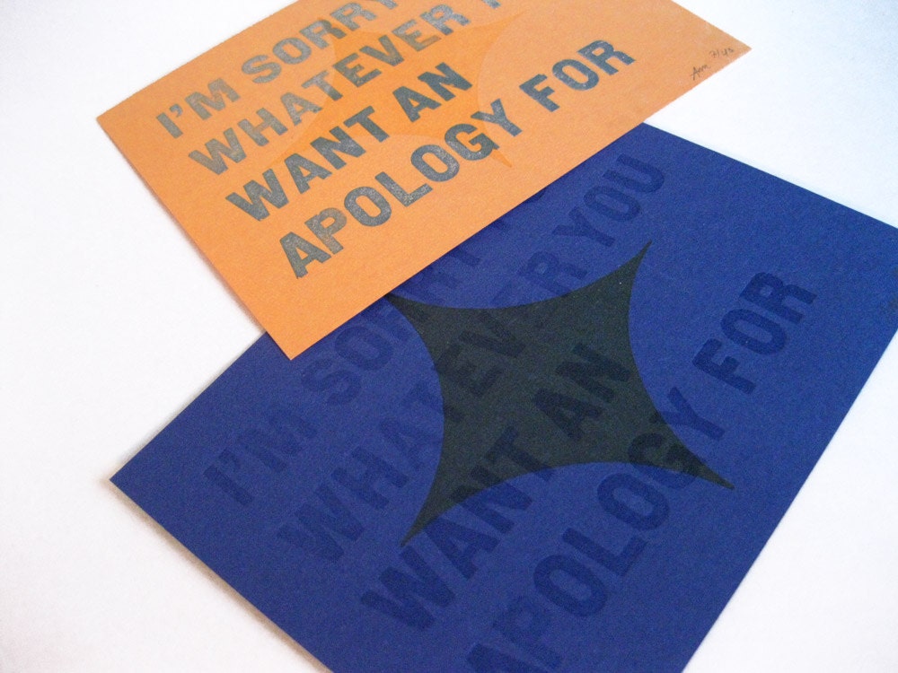 SALE - Apology - Letterpress Card - Orange & Blue
