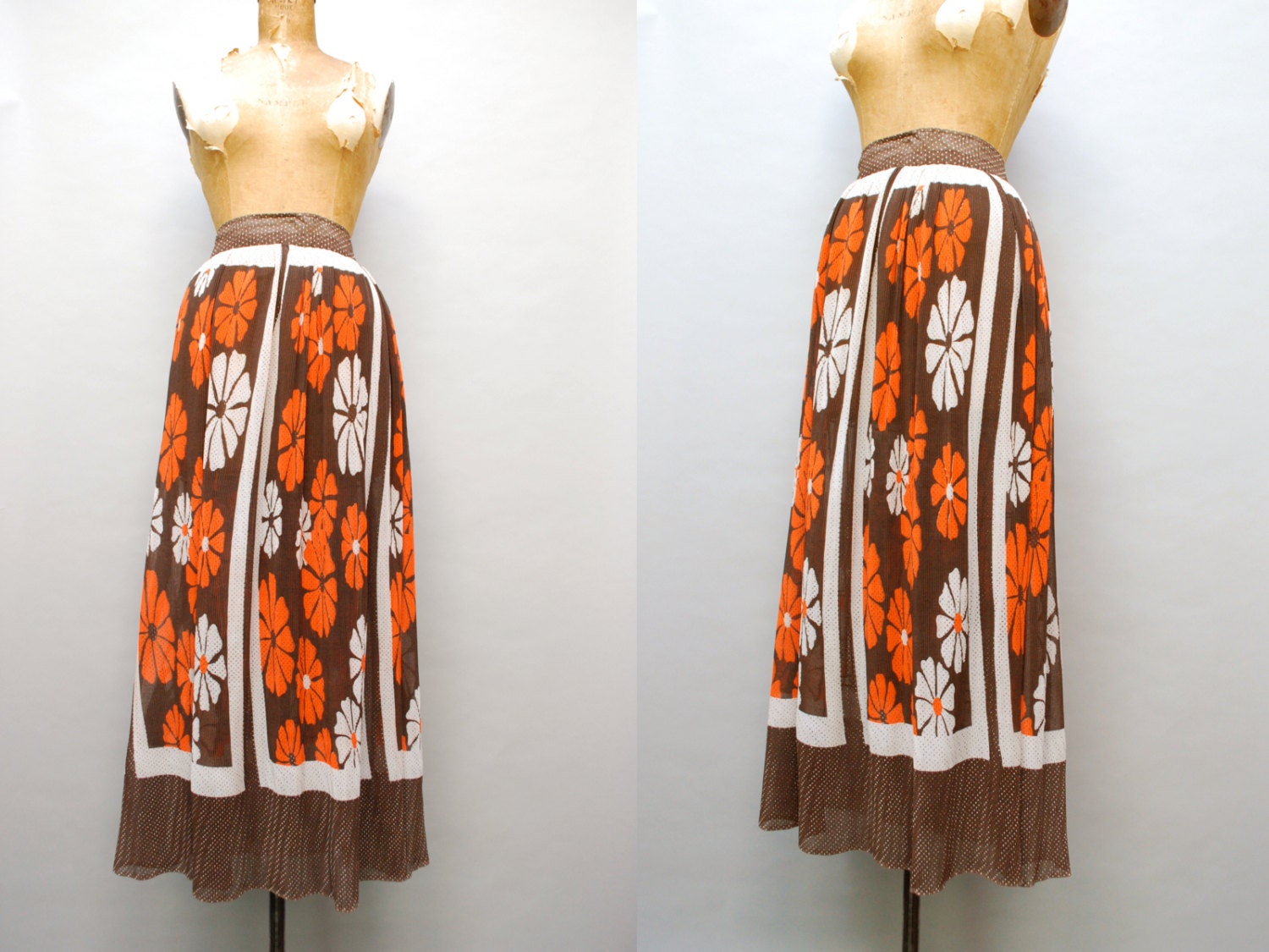 vintage 1970s sheer floral pleat long skirt