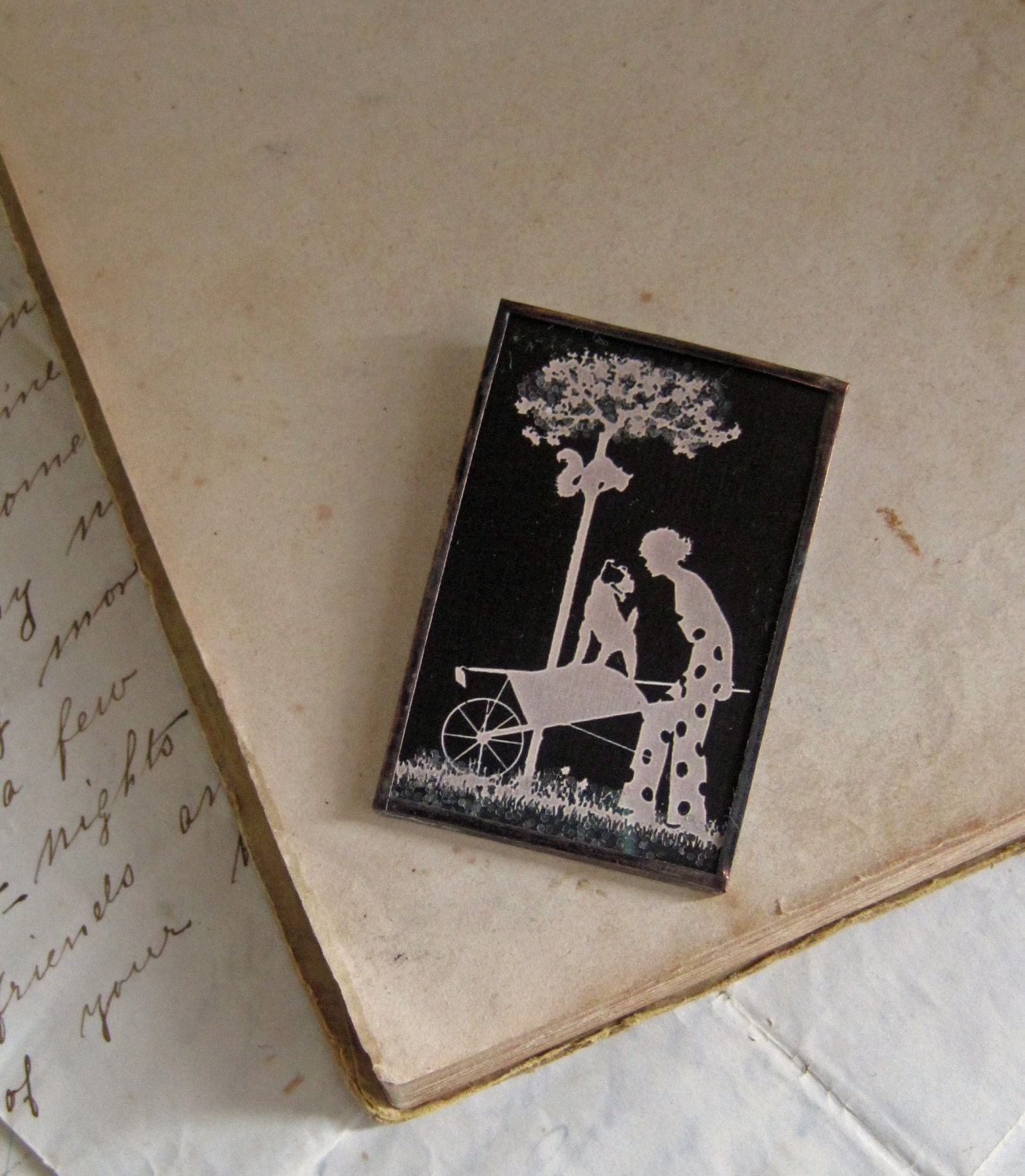 Art Deco Gardener Pin Brooch Glitter Paper Jewelry Silhouette