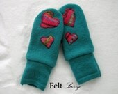 Women's Felted Mittens - Aqua- Fully Lined - Recycled Wool Sweater - by FeltSassy