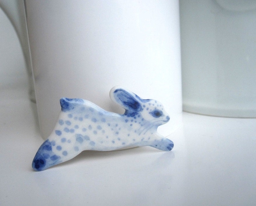 Bunny Brooch - Handpainted Blue  Delft Porcelain