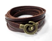 Leather Bracelet in Brown Color with Swirl Bronze Clasp