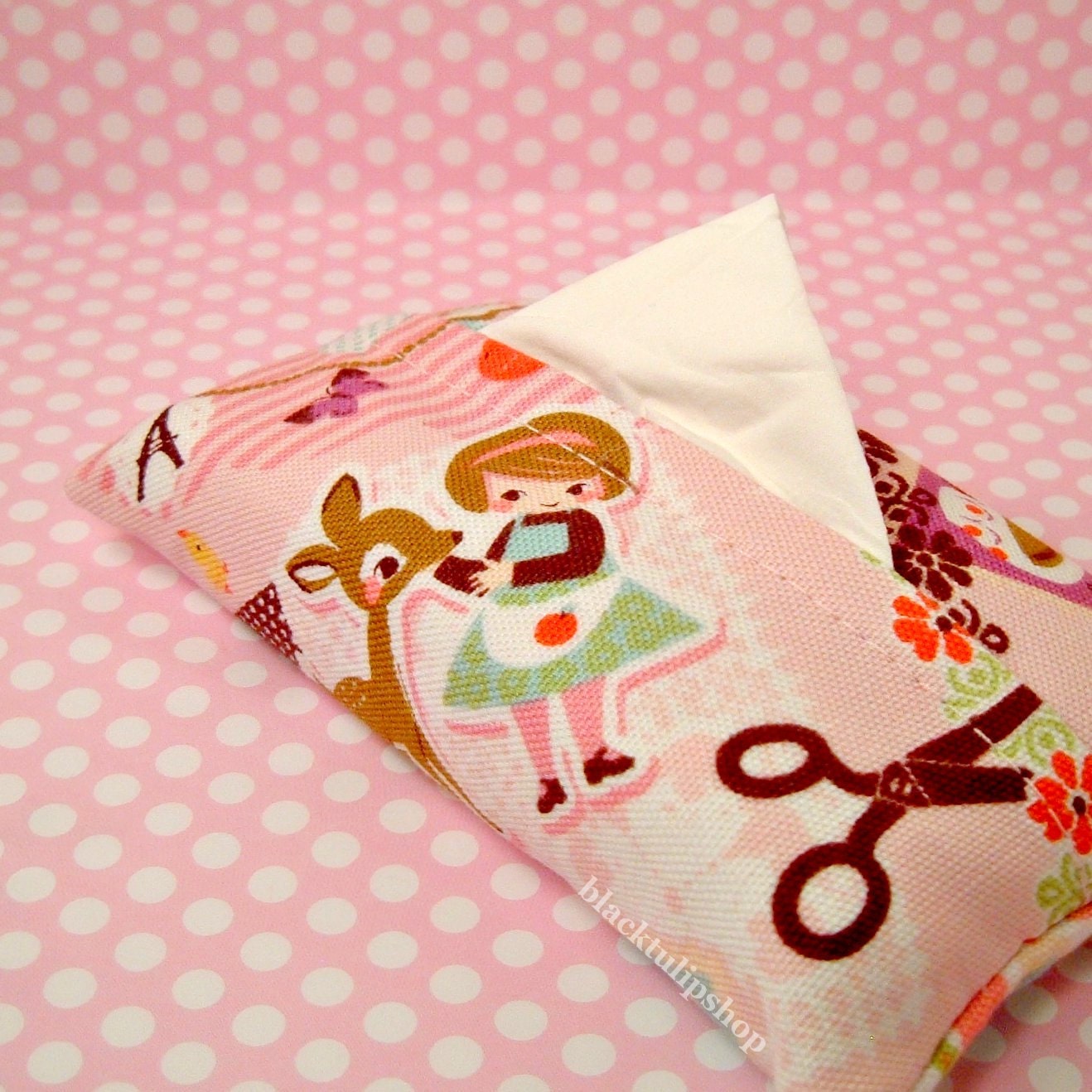 Kawaii Japanese Fabric Pocket Travel Tissue Cover Holder Plus FREE TISSUES Deer Bambi Fairytale  Mermaid Red Riding Hood Thumbelina