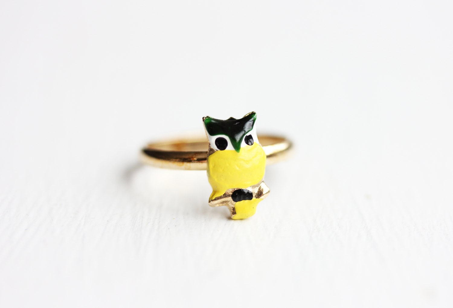 Yellow and Green Owl Ring