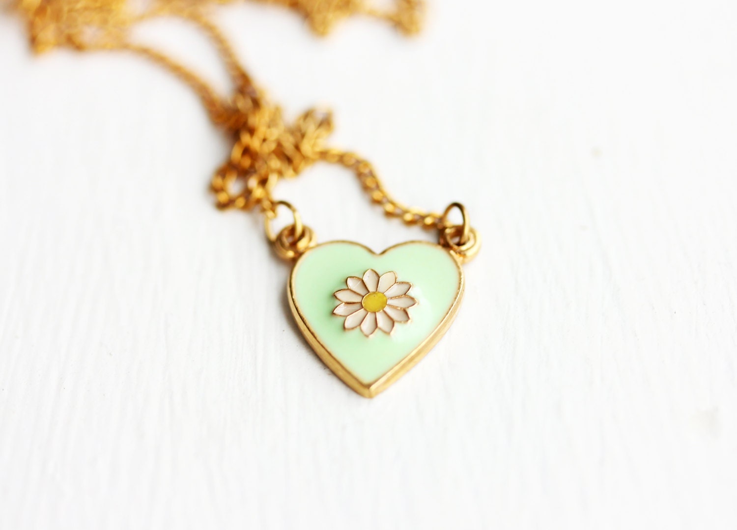 Enamel Daisy Heart Necklace