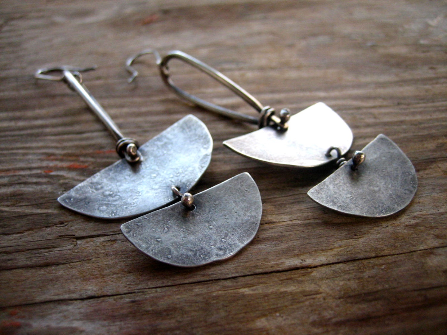Nomad Earrings Sterling Silver Half Moon Dangle Earrings, Chunky Rustic Dangle Earrings