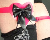 Sock Garters Hot Pink Latex Adjustable Heart and Bow