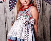 OLD GLORY sweet halter apron sundress from YANKEE Doodle Sweetheart collection sizes 12mo to girls 10 available