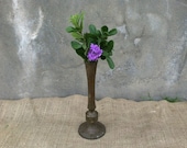 Vintage - Rustic Industrial Farmhouse Cottage CHIC - Oxidized - Mid Century - Solid Brass Bud Vase - Display
