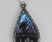 Vintage Butterfly Wing Pendant Tropical Scene