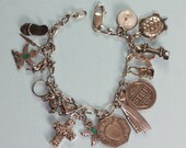 Sterling Charm Bracelet 18 Charms Vintage Souvenir Romance Disney