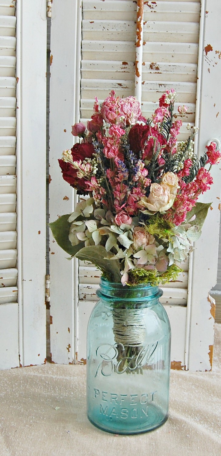 Dried Flower Arrangement Spring Bouquet  Cottage Chic Decor