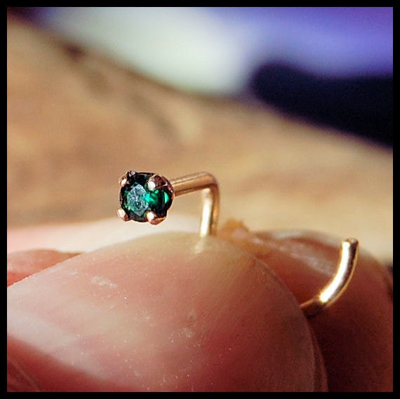 NEW ITEM - Emerald Nose Stud set in 14 karat yellow gold fill - CUSTOMIZE
