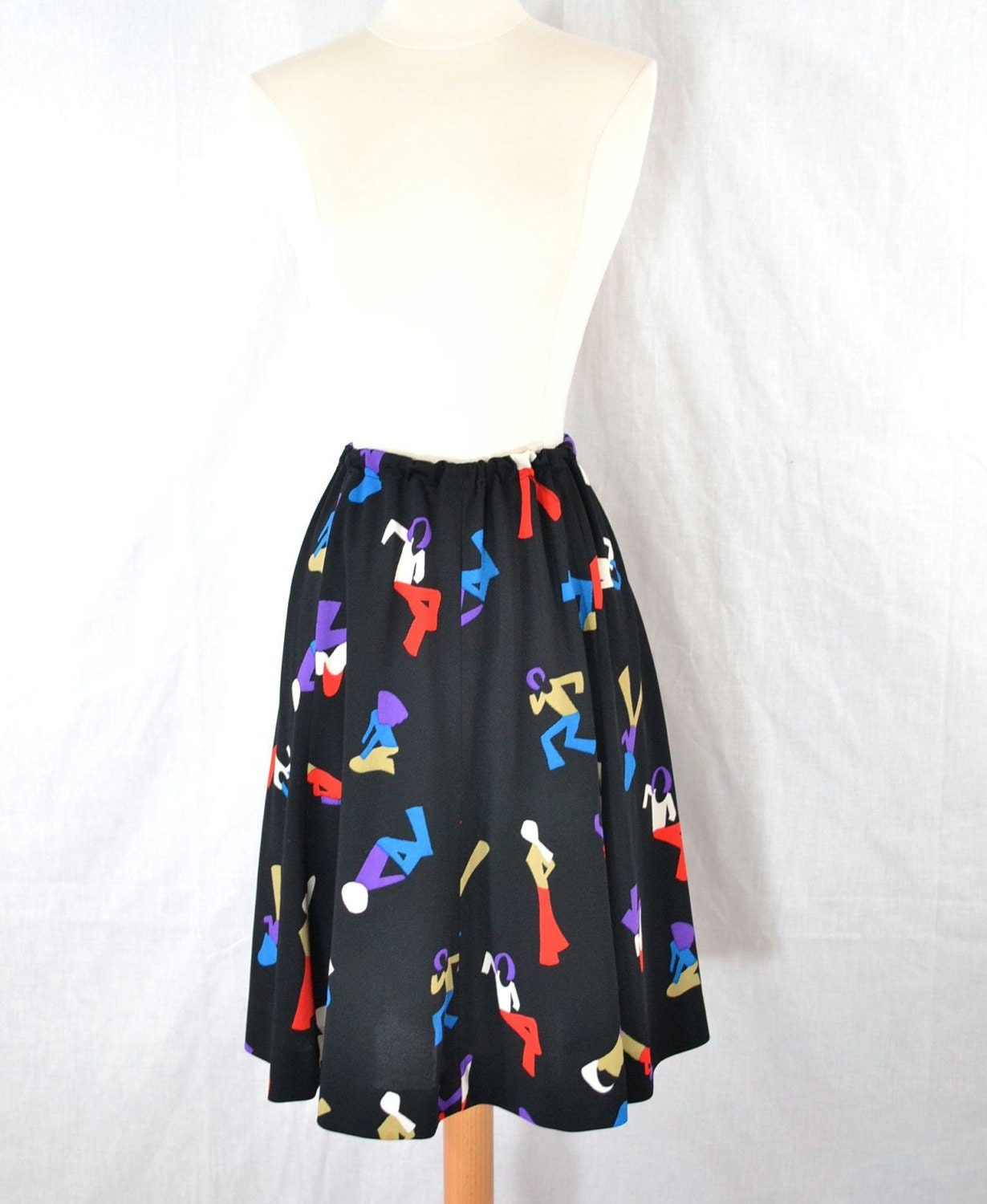 1960s Vintage MOD Novelty People Print Skirt - Small
