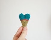 Crochet Heart Brooch - Playful Spring Jewelry - Mustard Green Pink Teal Sea Blue Vintage Wool  - OOAK - Retro Spring Heart