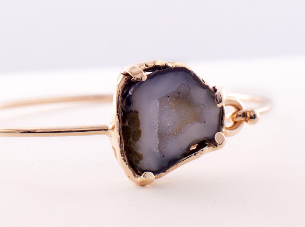Geode Bracelet, Geode Cuff, 14K Gold Bracelet, Organic and Natural Geode, Hand crafted.