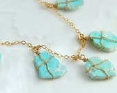 Turquoise Necklace Sleeping Beauty Rough Raw Slice Turquoise Gold Statement  Necklace Handmade Jewelry