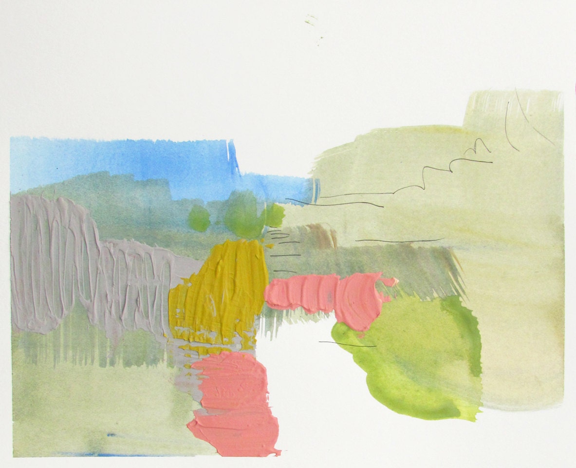 Pink, Green Abstract Art, 8 x 10 original fine art -- Painting 260