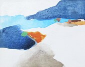 Abstract River Painting, Blue, Orange, Grey, "Waterways III", 12 x 16", original fine art