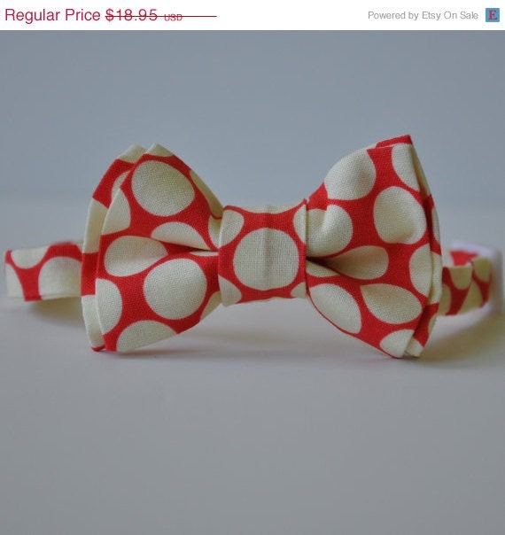 MEMORIAL DAY SALE Newborn Bow Tie - Toddler Bow Tie - Baby Bow Tie - Tomato Red Polka Dot Bow Tie - Little Boy's Bow Tie - Photography Prop