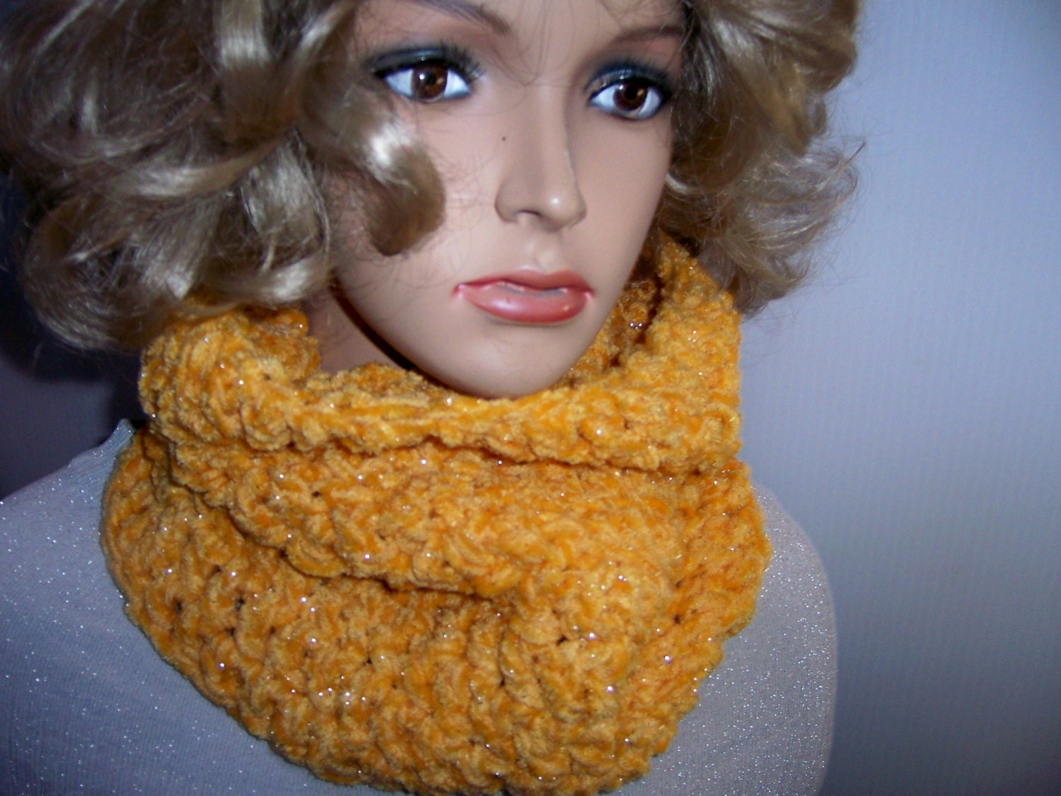 GLITZY GOLD Cowl Handmade Crochet Glitter Velour Witchy Warm Neckwarmer