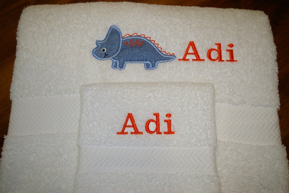 Custom Embroidered, Personalized Towel Set with Dinosaur