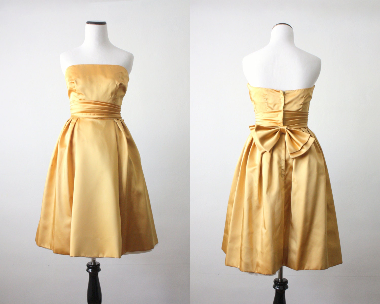 1950's dress - mustard satin party dress