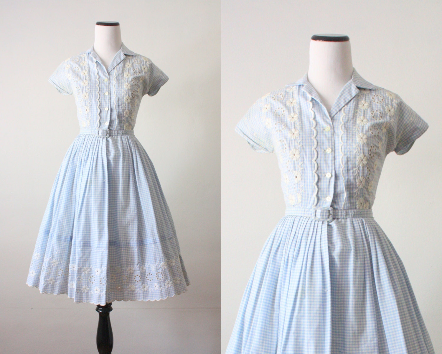 50s dress - 1950's dress -  blue gingham sundress