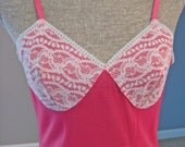 Vintage Pin Up Silky Sheer Hot Pink Nylon and Lace Full Slip Size 34