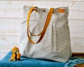 WATER PROOF Best Seller Diaper bag / Messenger bag / Beach tote STOCKHOLM Gray and ecru nautical stripe bag purse - 10 Pockets