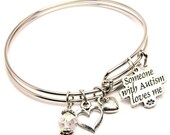 Someone With Autism Loves Me Two Expandable  Cuff  Bracelets with Crystal beads  Free shipping