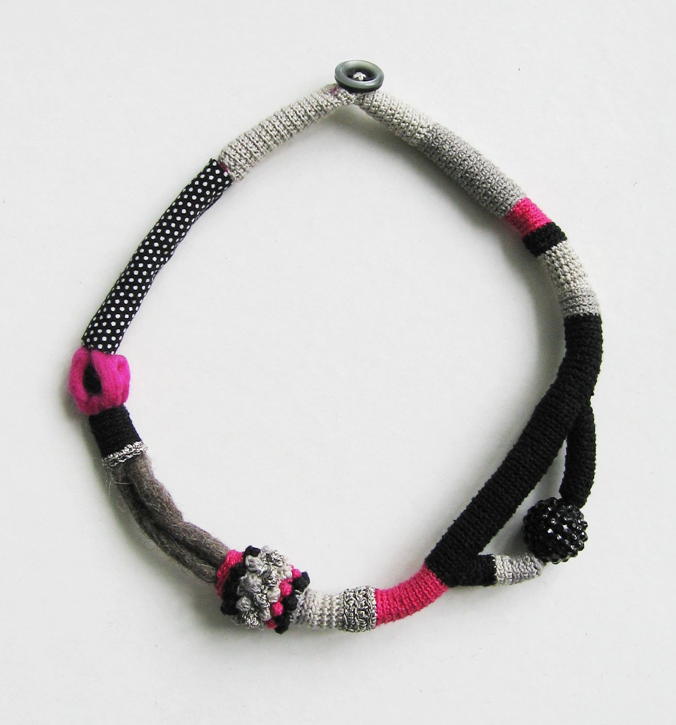 Grey, black and pink Tribal necklace