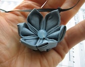 Blue Flower Necklace: Kanzashi Silk Pendant