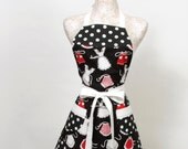 Black Red and White Apron, tossed kitchen aprons with big polka dots