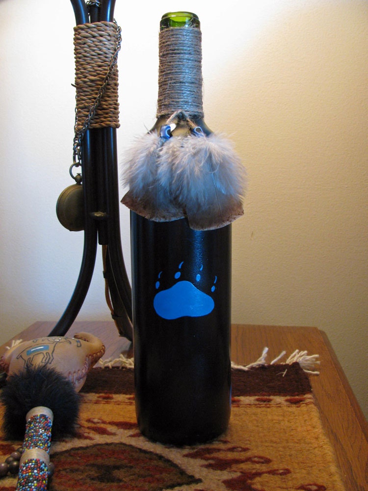 Upcycled Recycled Wine Bottle Vase Wolf