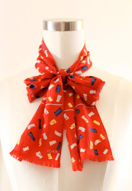 1980s Echo Red Printed Scarf
