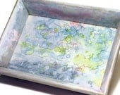 Painted Furniture Serving Tray Re-purposed Vintage Frame with Watercolor Abstract