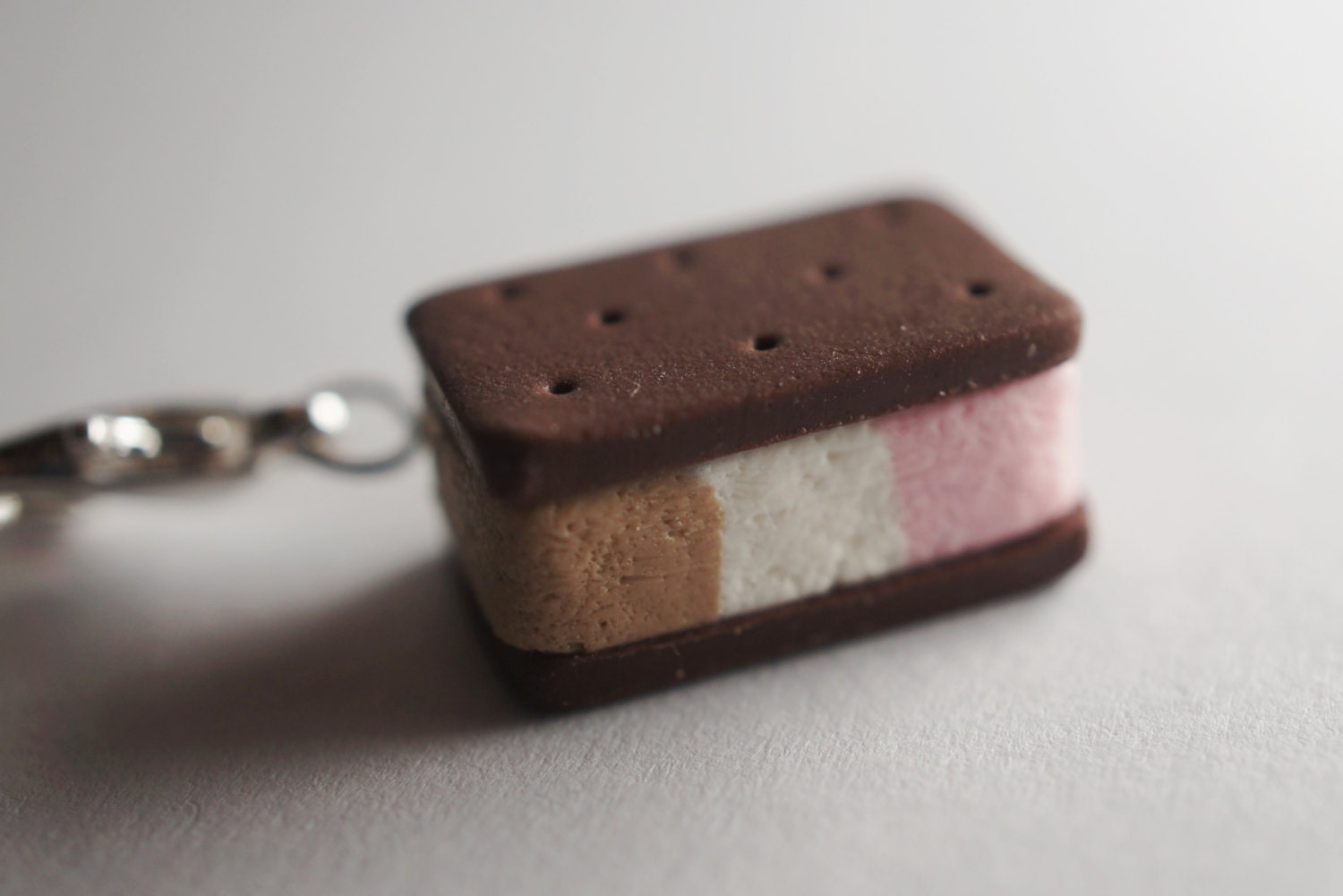 Neopolitan Ice Cream Sandwich Charm, Miniature Food Jewelry, polymer Clay Food Charm, Ice Cream Charm