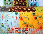Patchwork blanket/Quilt for baby /owl print/Aqua/brown/green/orange/baby blanket