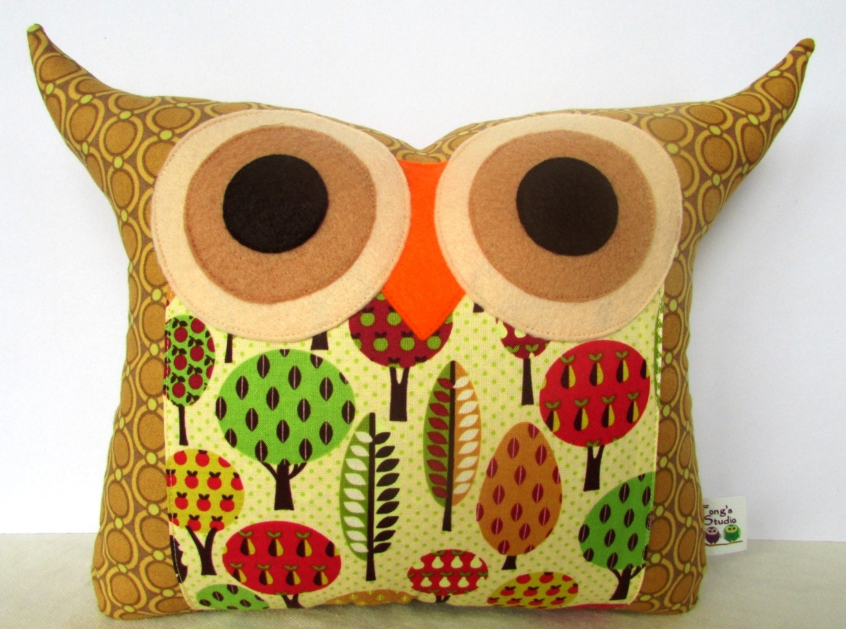 Polyfil Stuffed owl pillow/ Apple Tree's Wishes Owl pillow/room decoration/Ready to ship
