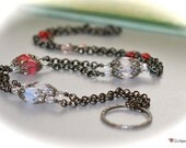 Rose Pink Beaded Eyeglass Necklace. Gunmetal Chain.