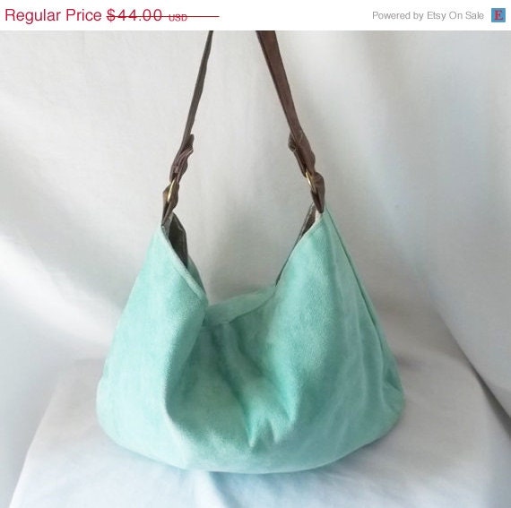 Weekend Sale - Mint Green Hobo - Vegan ultra suede slouch bag - Handmade handbag -Made to Order
