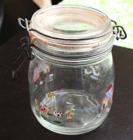 Vintage 3/4 L French Niveau de Remplissage Glass Canning Jar Country Theme