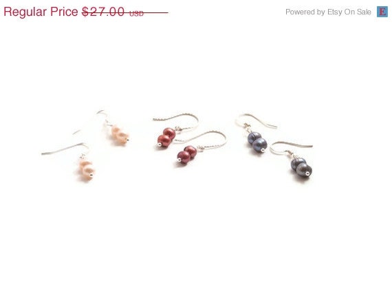 Small Pearl Earrings - Peach Pomegranate Peacock Grey Pearls Sterling Silver - Double Take