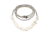 love on the rocks v12 in silver // raw cut moonstone chips, matte silver seed beads and dainty shiny silver seed beads