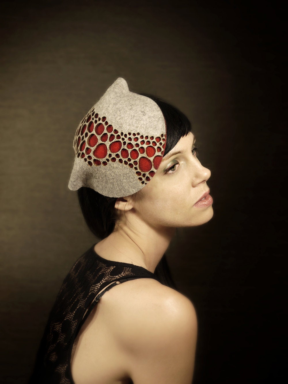 Red and Grey Laser Cut Felt Hat