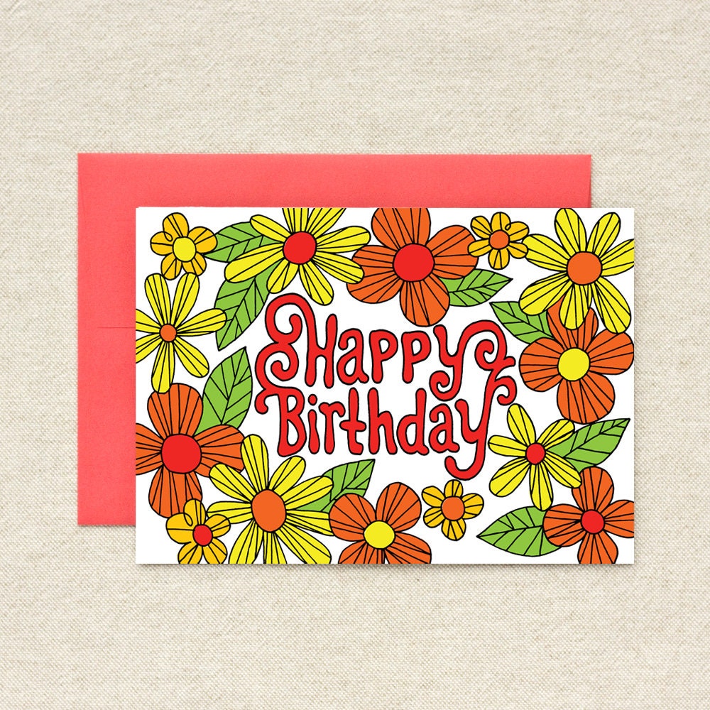 Happy Birthday Flowers- single blank card