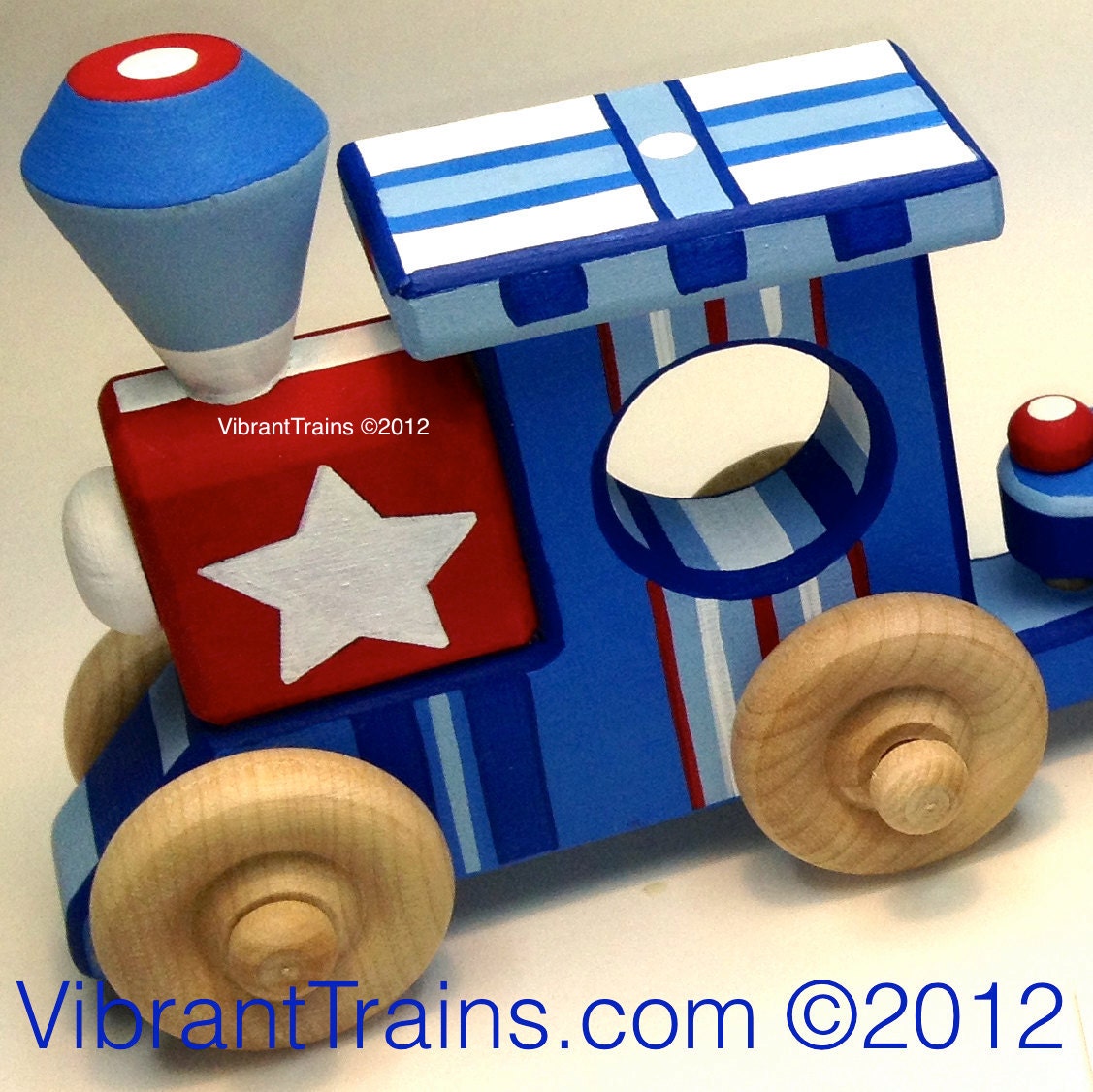 Ready To Ship THREE CAR Chunky Wood Toy Train Keepsake Hand Painted with a patriotic theme